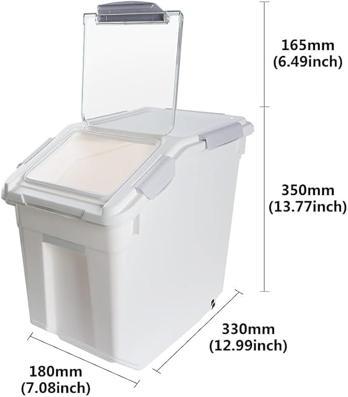 RUIAN 2pcs Food Container, Food Storage Box With Lid and Shovel, Airtight Flour Storage Container 25 lb Rice Storage Container with Wheels for Kitchen Flour, Rice, Grain,(Gray)
