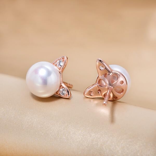 S.Leaf Cat Earrings Pearl Earrings Sterling Silver Earrings for Women Cat Memorial Gifts Cat Gifts for Cat Lovers Cat Jewelry for Women