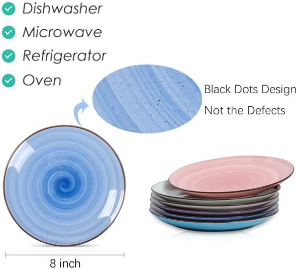 Selamica Ceramic 8 inch Dinner Plates, Small Dessert Salad Plates, Porcelain Serving Plate for Appetizer, Pancakes, Steak, Set of 6, Gradient Color