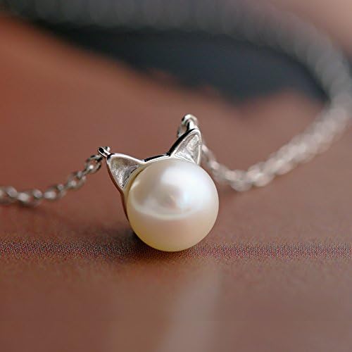 S.Leaf Cat Pearl Necklaces For Women Sterling Silver Cat Lovers Lady Gifts Pearl Opal Jewelry Pendant Collarbone Charm Necklace Best Friend Birthday Gifts for Women Trendy Sister Mom Wife Womens Her Friend Party