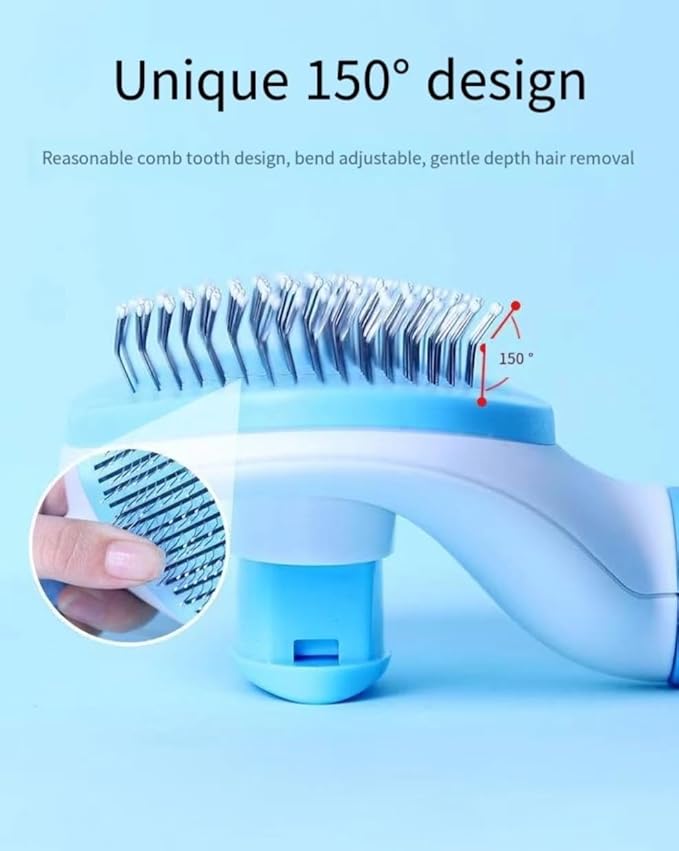 Self cleaning sliding brush, cat comb pet massage tool for all long or short pets, hair cleaner, removing tangled and loose hair, cat brush with release button (Blue)