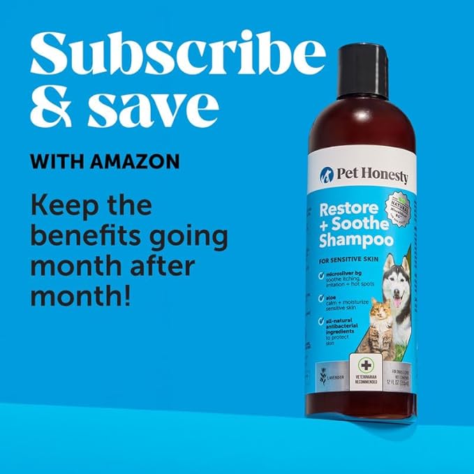 Restore + Soothe Shampoo for Sensitive Skin for Dogs & Cats - Dog Skin and Coat Supplement - Soothes Itching, Irritation and Hot Spots (Lavender) - 12oz