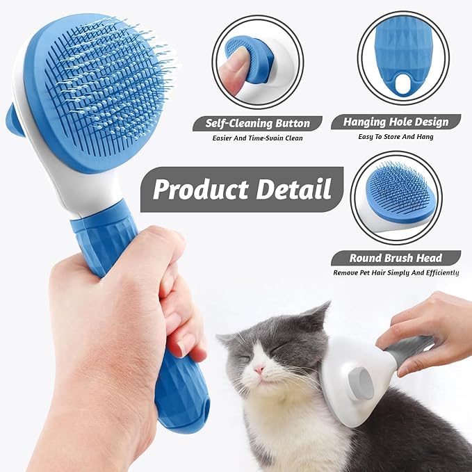Self Cleaning Slicker Brush for Dogs & Cats, Dog Brush For Shedding, Cat Brush & Dog Brush with Massage Particles, Deshedding Brush, Hair Brush Puppy Brush for Haired Dogs