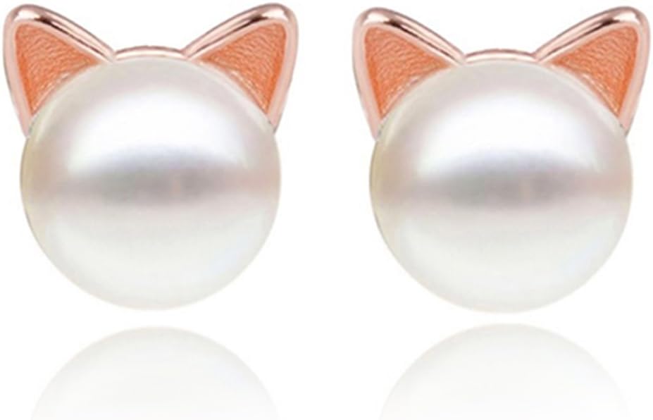 S.Leaf Cat Earrings Pearl Earrings Sterling Silver Earrings for Women Cat Memorial Gifts Cat Gifts for Cat Lovers Cat Jewelry for Women