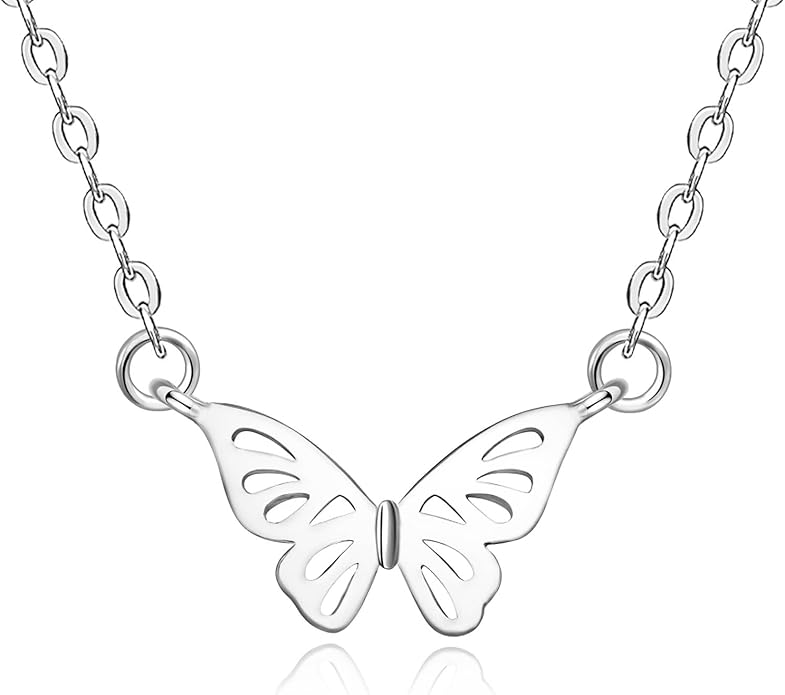 S925 Sterling Silver Butterfly Necklace for Women Cute Animal Meaning Dainty Necklace Pearl Cat Pendant Collar for Gift
