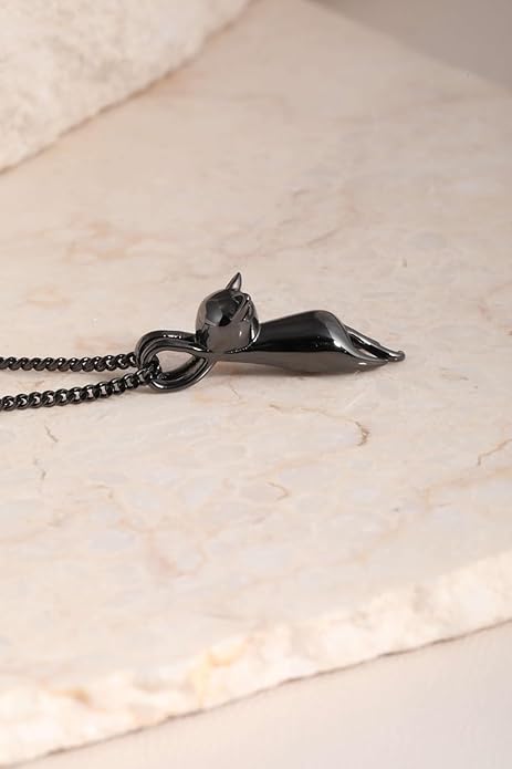 S.Leaf Sterling Silver Cat Necklace - Kitten Jewelry for Women, Cat Mom Gifts