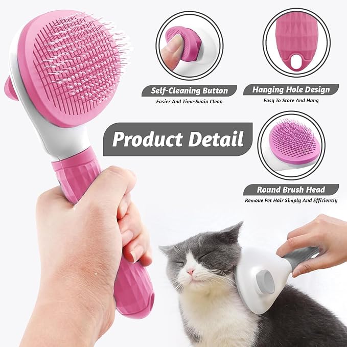 Self Cleaning Slicker Brush for Cats & Dogs, Cat Brush For Shedding, Cat Brush & Dog Brush with Massage Particles, Deshedding Brush, Hair Brush Puppy Brush for Haired Dogs