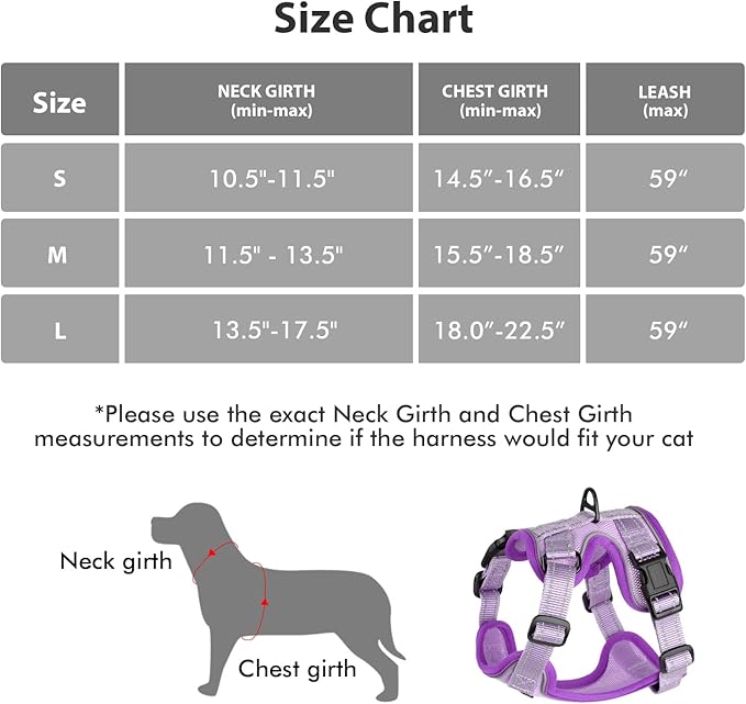 Rttochfy Cat Harness and Leash Set, Adjustable and Reflective Cat Vest, Escape Proof Kitten Harness, Easy to Put on with 3 Buckles for Cats Walking and Traveling (Purple, M)