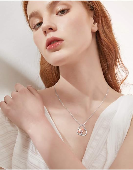 S925 Sterling Silver Horse Bunny Cat Dog Heart Pendant Necklace Cute Animal Jewelry Gifts for Women Adults Teens