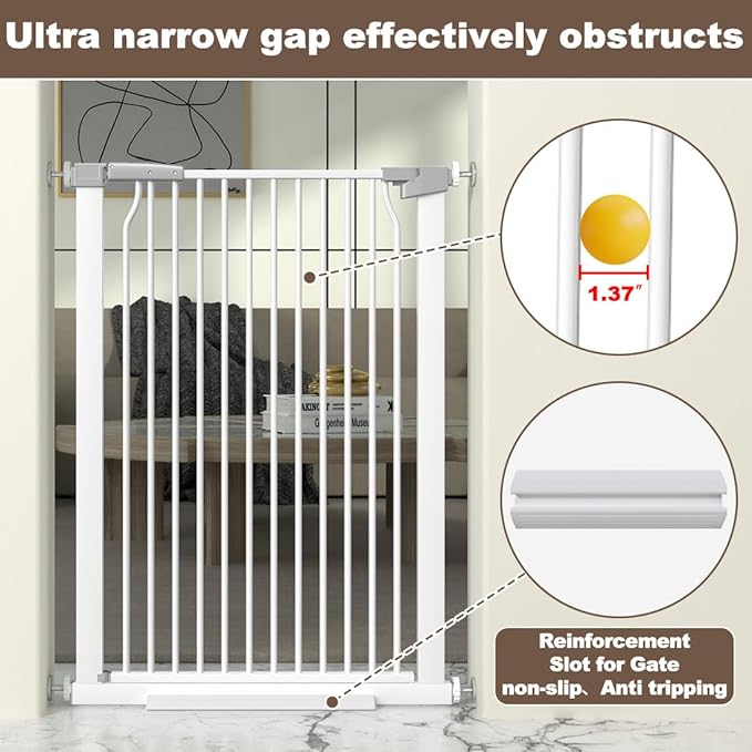 41" Extra Tall and Wide Baby Gate, 74.2-76.7'' Wide Pet Cat Gate for Doorway, Extra Wide Pressure Mounted Child Door with Expansion Kit, Metal Safe Gate, Tall Dog Gate, White