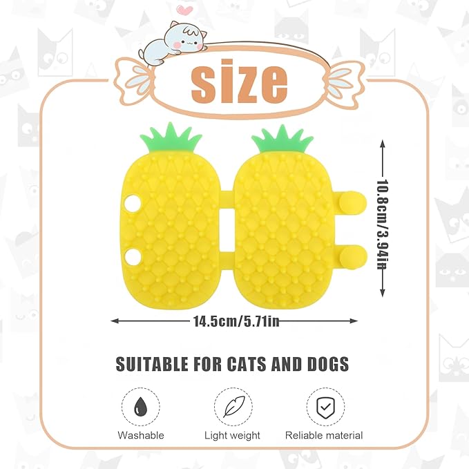 Self Cleaning Cat Brush, 2-in-1 Tickling Comb Pet Brush Silicone Tickling Artifact Cat Grooming Shedding Brush Cat Corner Scartcher for Short/Long Hair Cats Dogs Pets (Pineapple Style)