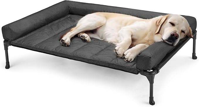 Veehoo Cooling Elevated Dog Bed Add Removable Waterproof Bolster Cushion Mat, Raised Pet Cot with Breathable Teslin Mesh, No-Slip Feet, Dog Couch Bed for Indoor Outdoor, 42x30inches, Black, CWC2331B