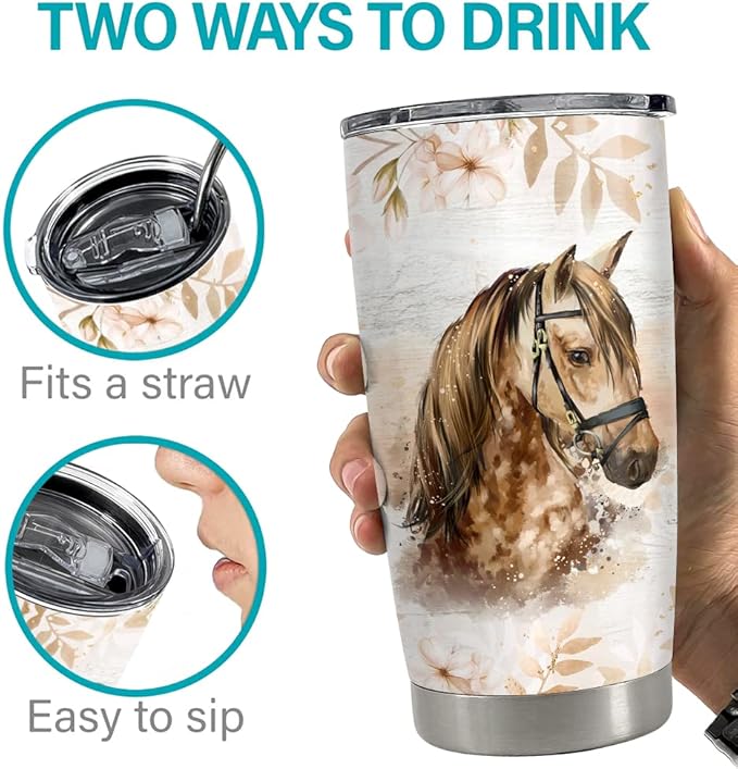SANDJEST Horse Tumbler Motivation 20oz Tumblers with Lid Gift for Women Girl Daughter Sister Animal Lovers Christmas Birthday