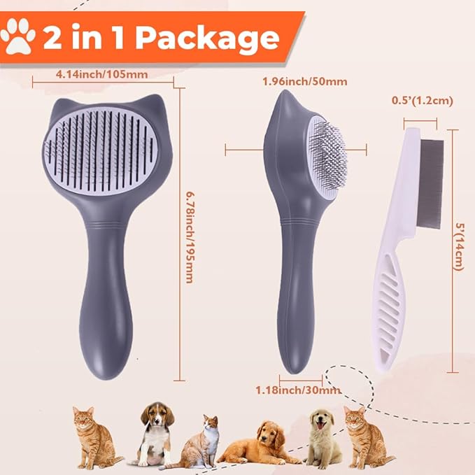 Self Cleaning Cat Brush for Grooming Cat Brushes for Long Haired Cats Dogs Rabbit with Teeth Comb Cat Brush for Shedding Tangles Gentle Cat Grooming Corner Wall Brush Soft Silicone Cat Brush Tool