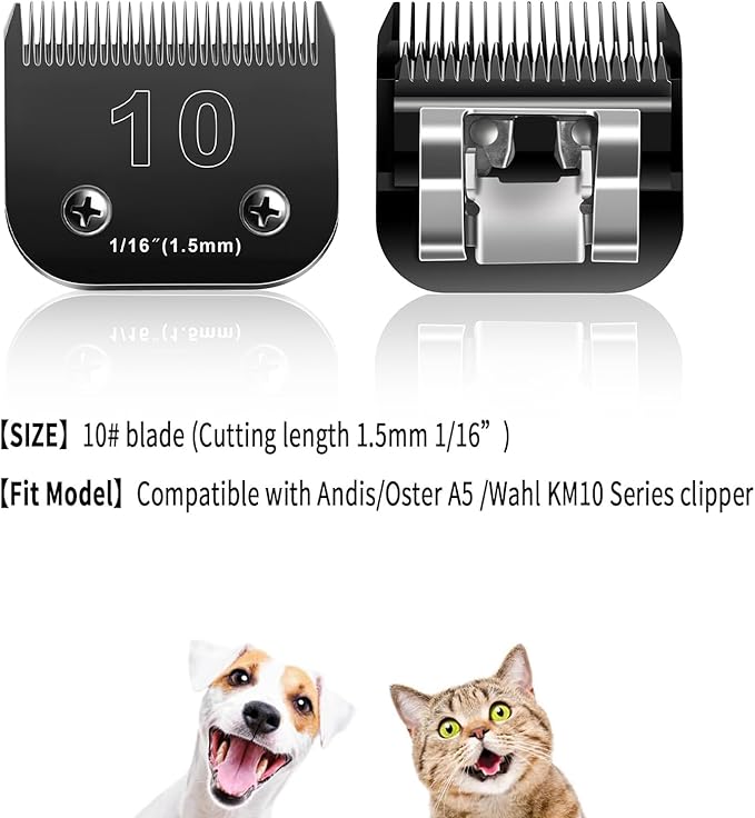 10 Blades Dog Grooming Blades Compatible with Andis/Oster A5/Wahl KM-10 Series Dog Clippers,Detachable Clipper Replacement Blade,Black,Size 10 Blade 1/16" (10#/3PCS)