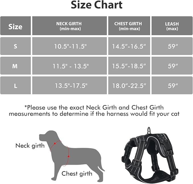 Rttochfy Cat Harness and Leash Set, Adjustable and Reflective Cat Vest, Escape Proof Kitten Harness, Easy to Put on with 3 Buckles for Cats Walking and Traveling (Black, L)