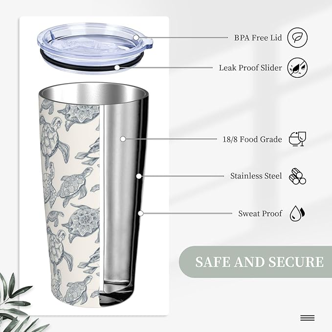 Sea Turtles Tumbler Hawaiian Turtle Stainless Steel Insulated Tumblers with Lid and Straw Reusable Sea Animal Coffee Travel Mug Tea Drinking Wine Cups Gifts for Women 20 Oz