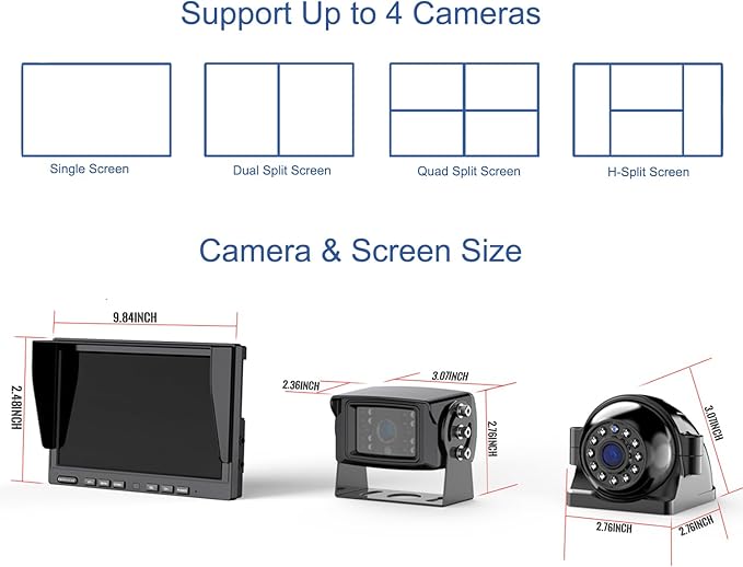 1080P Wireless Backup Camera System with 10 Inch DVR 4 Split Monitor, IP69 Waterproof Stable Signal Record Wireless 1 Rear and 2 Side View Cameras for RV Truck Trailer Camper (BW103)