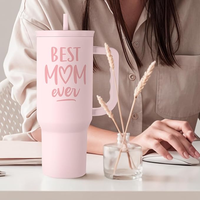 SANDJEST Gift for Mom - Best Mom Stainless Steel Tumbler with Handle, Travel Coffee Mug for Moms - Gifts for Birthday Christmas Mothers Day, 40oz