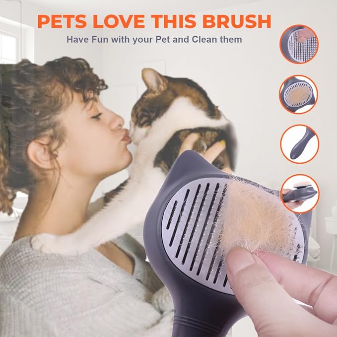 Self Cleaning Cat Brush for Grooming Cat Brushes for Long Haired Cats Dogs Rabbit with Teeth Comb Cat Brush for Shedding Tangles Gentle Cat Grooming Corner Wall Brush Soft Silicone Cat Brush Tool