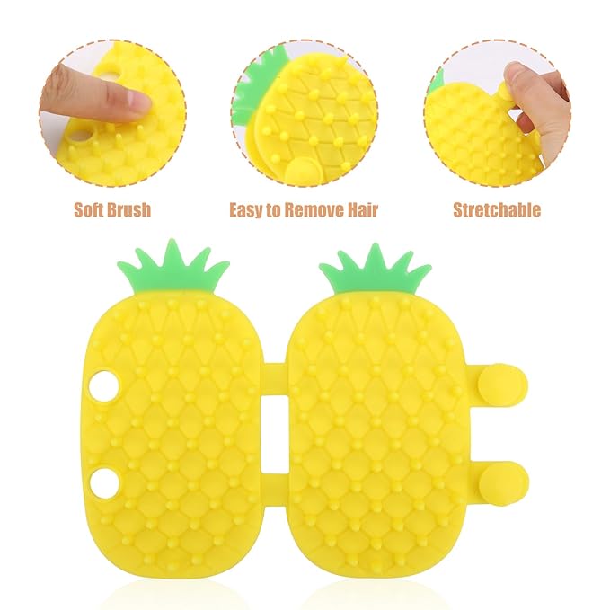 Self Cleaning Cat Brush, 2-in-1 Tickling Comb Pet Brush Silicone Tickling Artifact Cat Grooming Shedding Brush Cat Corner Scartcher for Short/Long Hair Cats Dogs Pets (Pineapple Style)