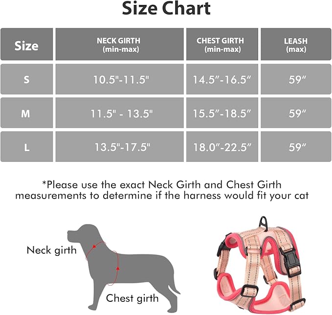 Rttochfy Cat Harness and Leash Set, Adjustable and Reflective Cat Vest, Escape Proof Kitten Harness, Easy to Put on with 3 Buckles for Cats Walking and Traveling (Pink, S)