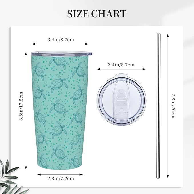 Sea Turtle Tumbler Blue Ocean Stainless Steel Insulated Tumblers with Lid Straw Reusable Turtles Coffee Travel Mug Tea Drinking Water Wine Cups Birthday Gifts for Women 20 Oz