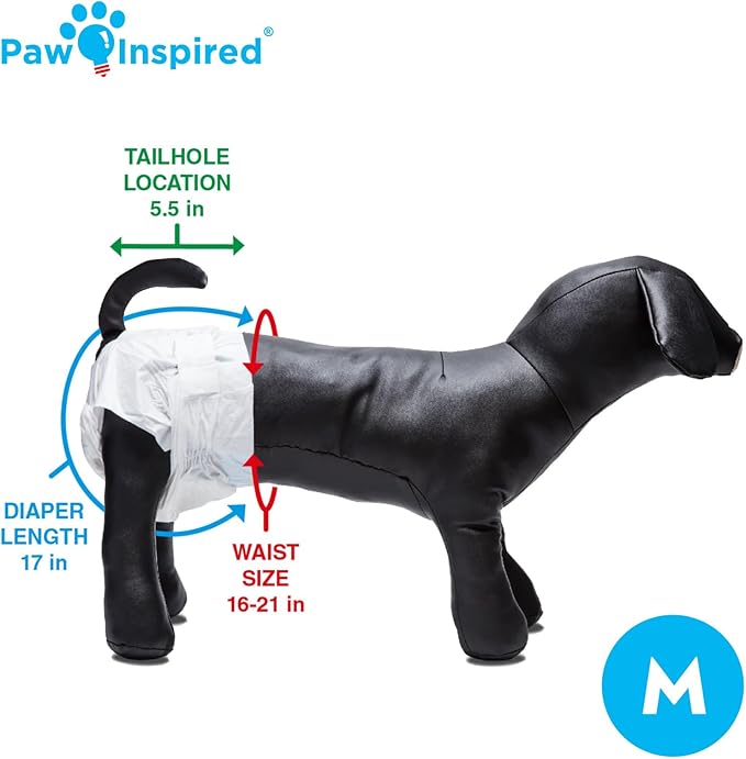 Paw Inspired Disposable Dog Diapers | Female Dog Diapers Ultra Protection | Diapers for Dogs in Heat, Excitable Urination, or Incontinence (144 Count, Medium)