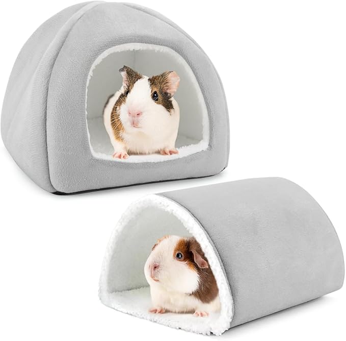 Guinea Pig Hideout and Tunnel Set, Soft Plush Bed & Play Tunnel for Guinea Pigs, Rabbits, Ferrets, Small Animals - Washable Accessories for Resting, Hiding, Exercising