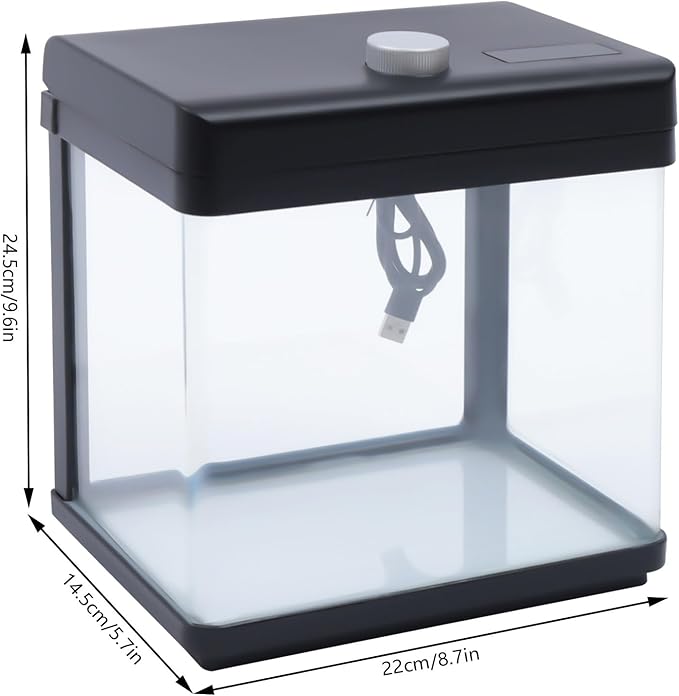 1.5 Gallon Fish Tank Starter Kits, Low Noise Betta Fish Tank with Fil-TER LED Light Submersible Pu-mp, Glass Small Fish Tank Smart Aquarium kit with Dimmer Button Water Temperature Display