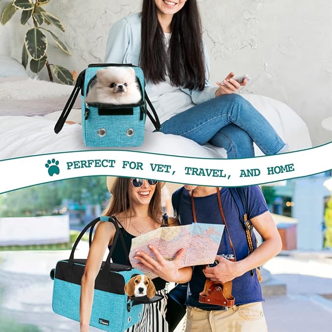PetAmi Dog Purse Carrier for Small Dogs, Airline Approved Soft Sided Pet Carrier with Pockets, Ventilated Dog Carrying Bag for Puppy Cat, Dog Travel Supplies Bag, Sherpa Bed, Max 12 lbs, Teal Blue
