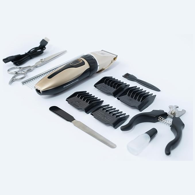 Grooming Kit for Dogs at Home - Rechargeable Low Noise Cat and Dog Shavers & Clippers for Grooming Thick Hair - Cordless Grooming Clippers Includes Pet Hair Clippers, Nail Trimmer, Shears & Bath Brush