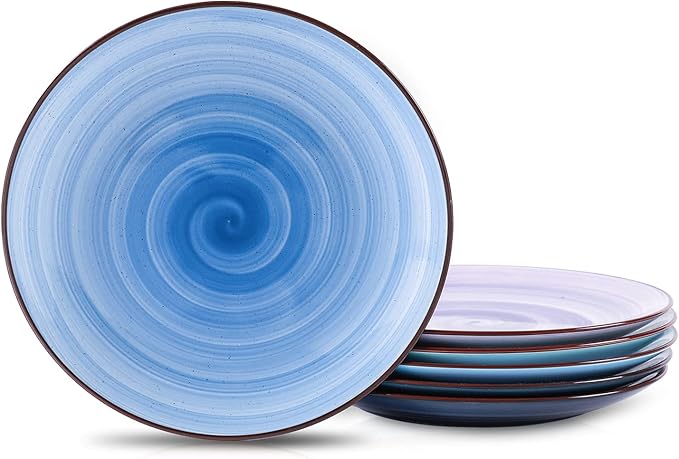 Selamica Ceramic 10 inch Dinner Plates, Large Pasta Dessert Salad Plates, Porcelain Serving Plate for Appetizer, Pancakes, Steak, Set of 6, Black Speckles, Gradient Blue