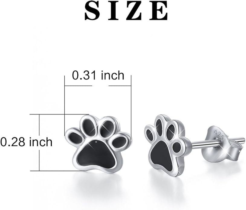 S925 Sterling Silver Puppy Dog Cat Pet Paw Print Stud Earrings