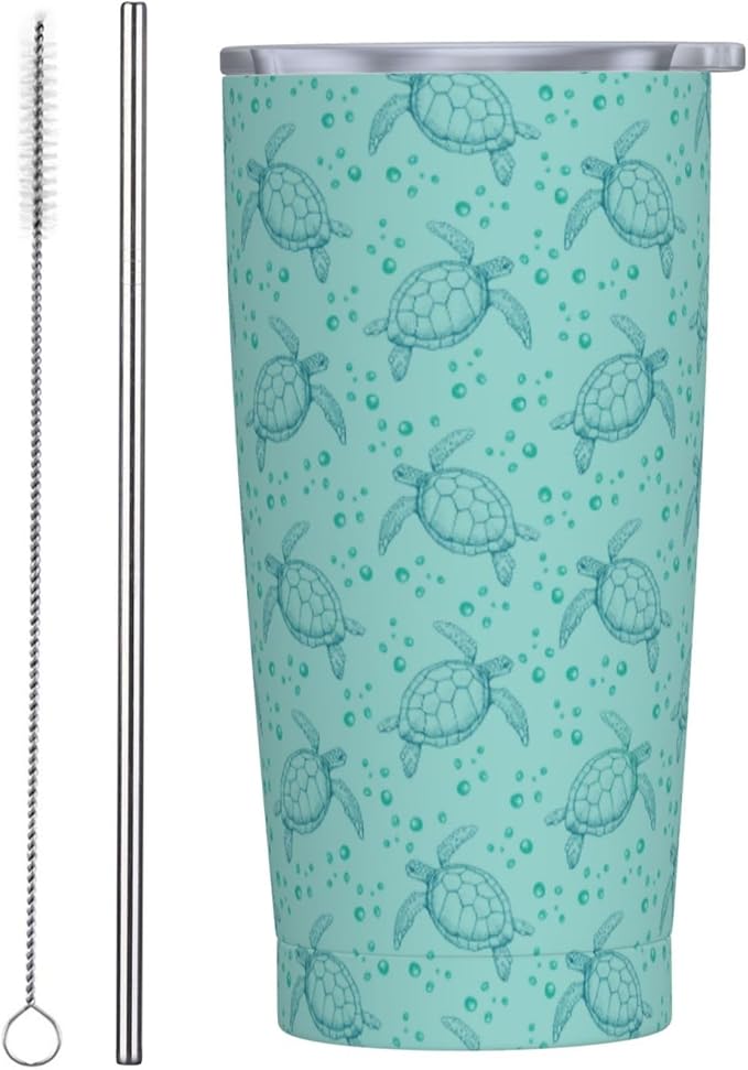 Sea Turtle Tumbler Blue Ocean Stainless Steel Insulated Tumblers with Lid Straw Reusable Turtles Coffee Travel Mug Tea Drinking Water Wine Cups Birthday Gifts for Women 20 Oz