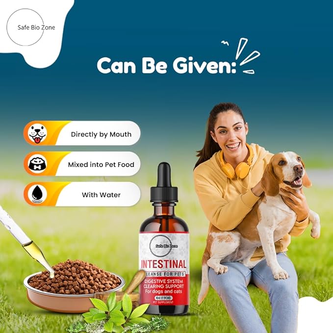 Safe Bio Zone- Intestinal Cleanse for Dogs and Cats, Digestive and Intestinal Support, Liquid Herbal Supplement for Gut, Health and Support, Promotes Beneficial Flora Growth, 4 Fl Oz