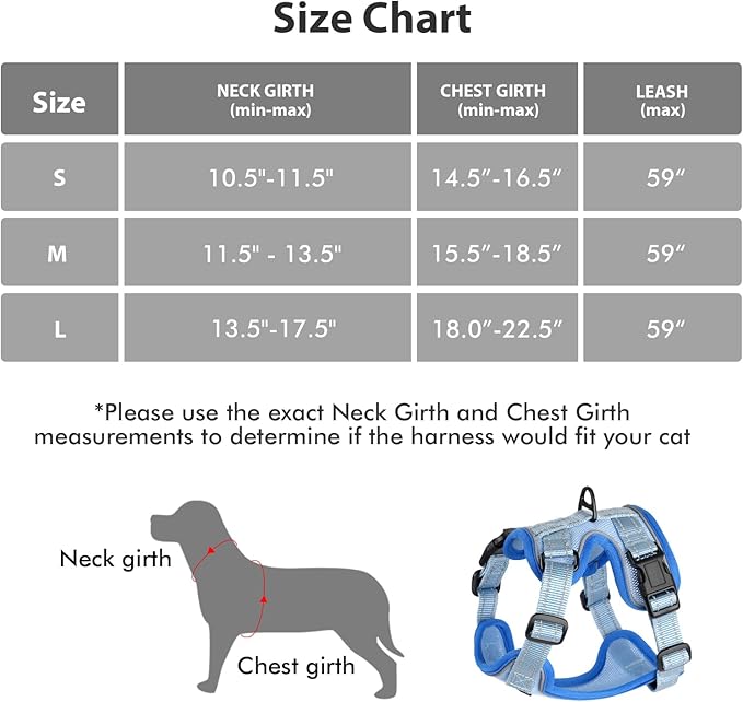Rttochfy Cat Harness and Leash Set, Adjustable and Reflective Cat Vest, Escape Proof Kitten Harness, Easy to Put on with 3 Buckles for Cats Walking and Traveling (Blue, S)