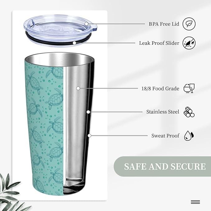 Sea Turtle Tumbler Blue Ocean Stainless Steel Insulated Tumblers with Lid Straw Reusable Turtles Coffee Travel Mug Tea Drinking Water Wine Cups Birthday Gifts for Women 20 Oz