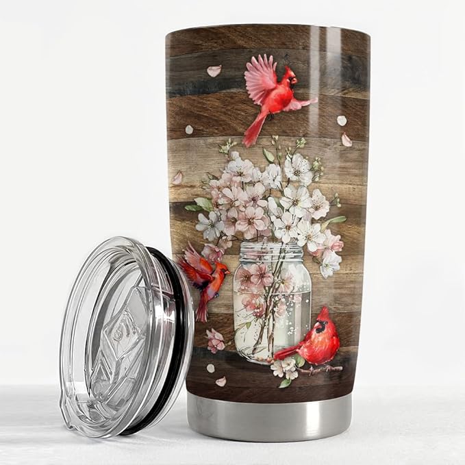 SANDJEST Cardinal Tumbler 20oz Stainless Steel Insulated Tumblers Coffee Travel Mug Cup Gift for Women Birthday Christmas