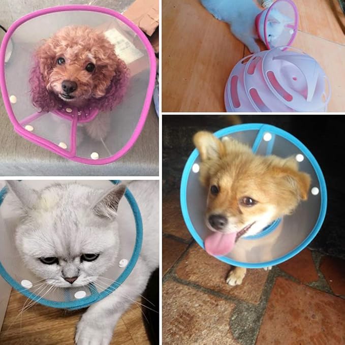 Pet Cone Recovery Dog Cone Adjustable Dog Collar Clear Padded Collar with Breathable Soft Edge, Plastic Puppy Cone Protect The Neck Surgery Recovery, Designed for Cats and Puppies (Large, Blue)