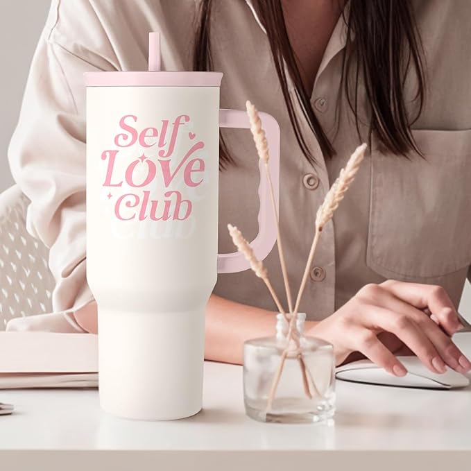 SANDJEST Inspirational Gifts for Women Girls, Inspiration Stainless Steel Insulated Tumbler with Handle, Self Love Clup Coffee Travel Mug Cup, Gift for Birthday Christmas, 40oz