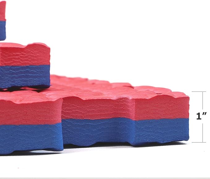 Xspec 1" Extra Thick 48 sq ft Reversible EVA Gym Foam Floor Mat Tiles (24" x 24"), Steel Pattern, 12 pcs, Blue & Red