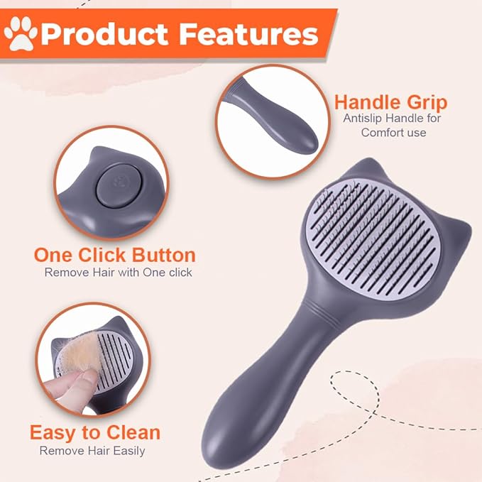 Self Cleaning Cat Brush for Grooming Cat Brushes for Long Haired Cats Dogs Rabbit with Teeth Comb Cat Brush for Shedding Tangles Gentle Cat Grooming Corner Wall Brush Soft Silicone Cat Brush Tool