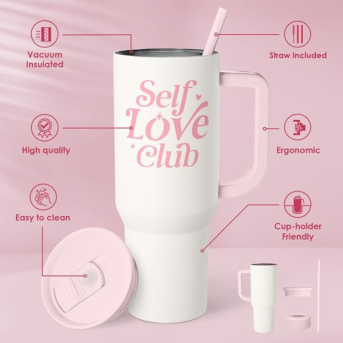 SANDJEST Inspirational Gifts for Women Girls, Inspiration Stainless Steel Insulated Tumbler with Handle, Self Love Clup Coffee Travel Mug Cup, Gift for Birthday Christmas, 40oz