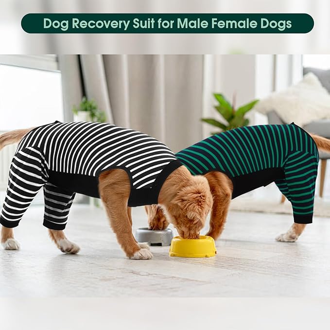 Kuoser Dog Recovery Suit, Anti Licking Dogs Rear Leg Sleeve, Abdominal Dog Surgical Suit with Pants Cover Protect Wounds, Dogs Elbow Protector Soft Pet Surgery Onesie Cone Alternative, Black 2XL
