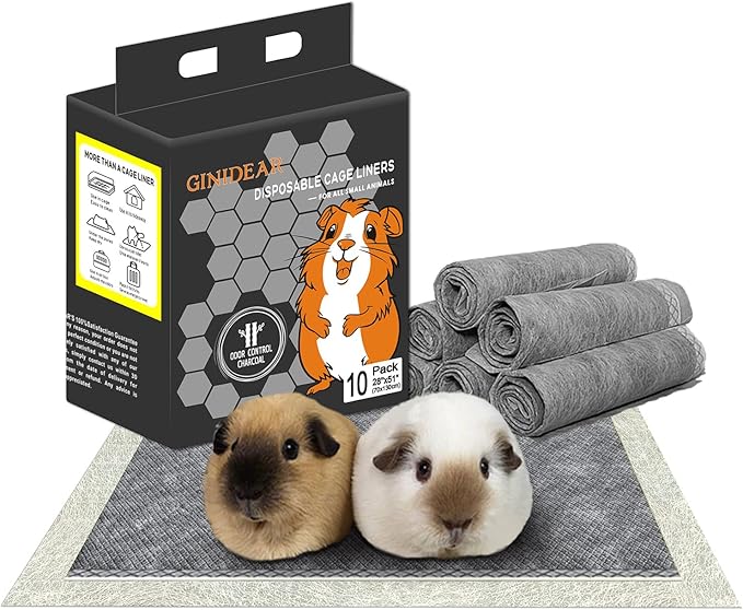 Guinea Pig Bedding, Disposable Guinea Pig Cage Liners, Charcoal Odor Controlling Absorbent Waterproof Pee Pads for Rabbits, Hamster and Other Small Animals. 24''x47''(for Midwest),10 Count