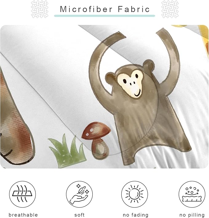 Safari Animals Comforter Set: King Size Woodland Animal Bedding Sets for Adults Teens Girl Boy Cartoon Forest Jungle Giraffe Monkey Quilts Wildlife Duvet Bed Sets 3 Piece