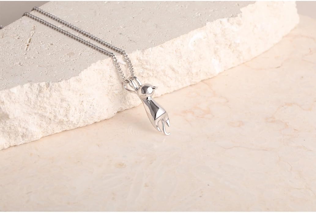 S.Leaf Sterling Silver Cat Necklace - Kitten Jewelry for Cat Lovers - Themed Gifts for Women