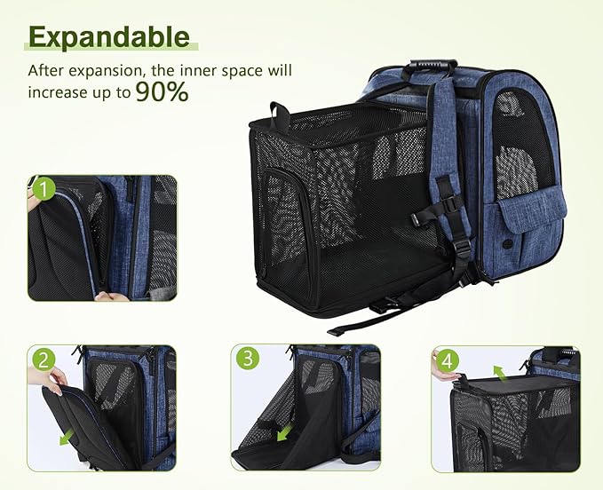 Pecute Pet Carrier Backpack, Dog Carrier Backpack, Expandable with Breathable Mesh for Small Dogs Cats Puppies, Pet Backpack Bag for Hiking Travel Camping Outdoor Hold Pets Up to 17 Lbs