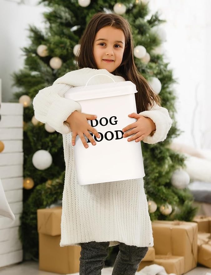 2 Packs Metal Airtight Dog Food Storage Container, Dog Treat Container With Lid & Scoop, Farmhouse Dog Treat Jar Dog Food Container, Cream